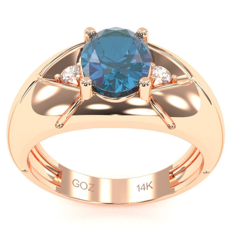 Men's Designer Lab-Created Alexandrite Diamond Ring In Solid 14k Rose Gold