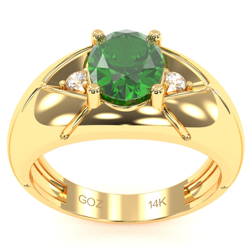Men's Designer Lab-Created Emerald Diamond Ring In Solid 14k Yellow Gold