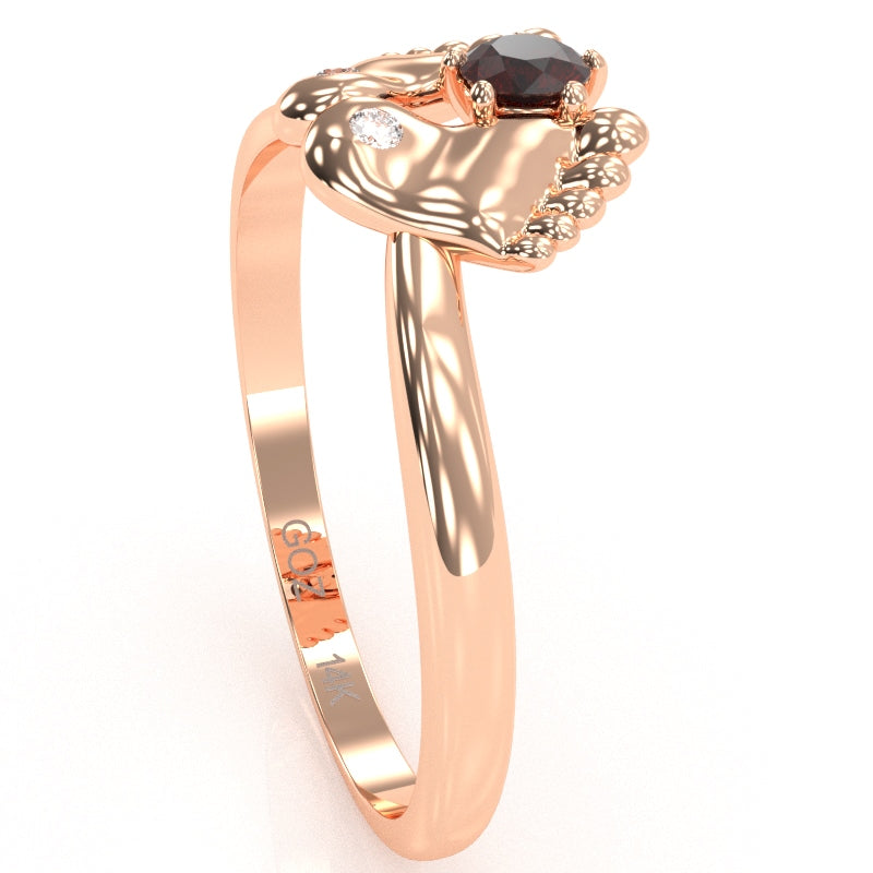 Baby Feet Garnet Diamond Ring In 14k Rose Gold