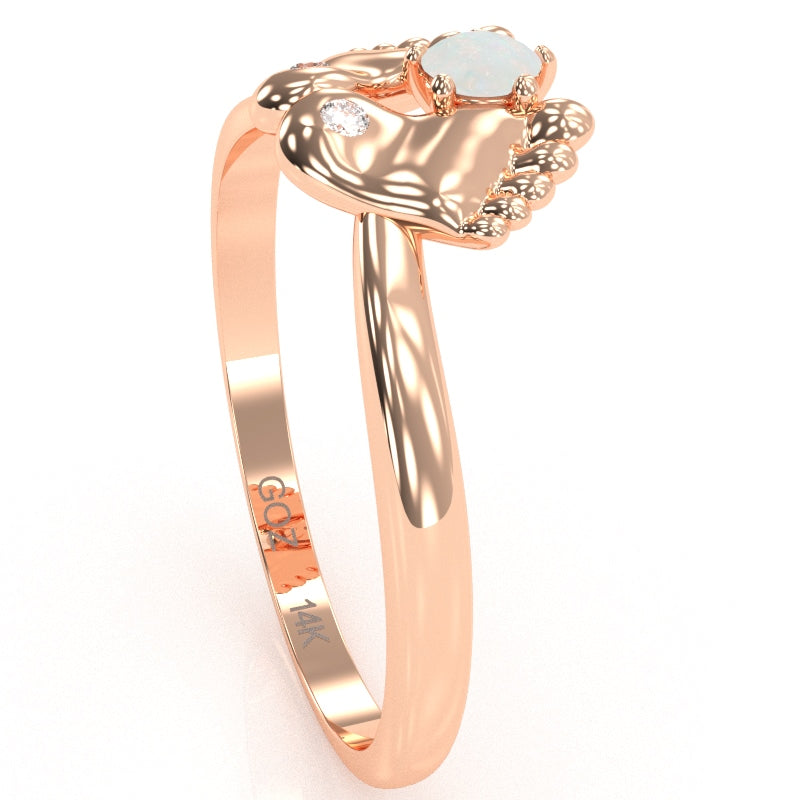 Baby Feet Opal Diamond Ring In 14k Rose Gold
