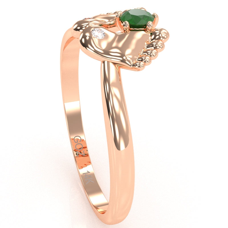 Baby Feet Emerald Diamond Ring In 14k Rose Gold