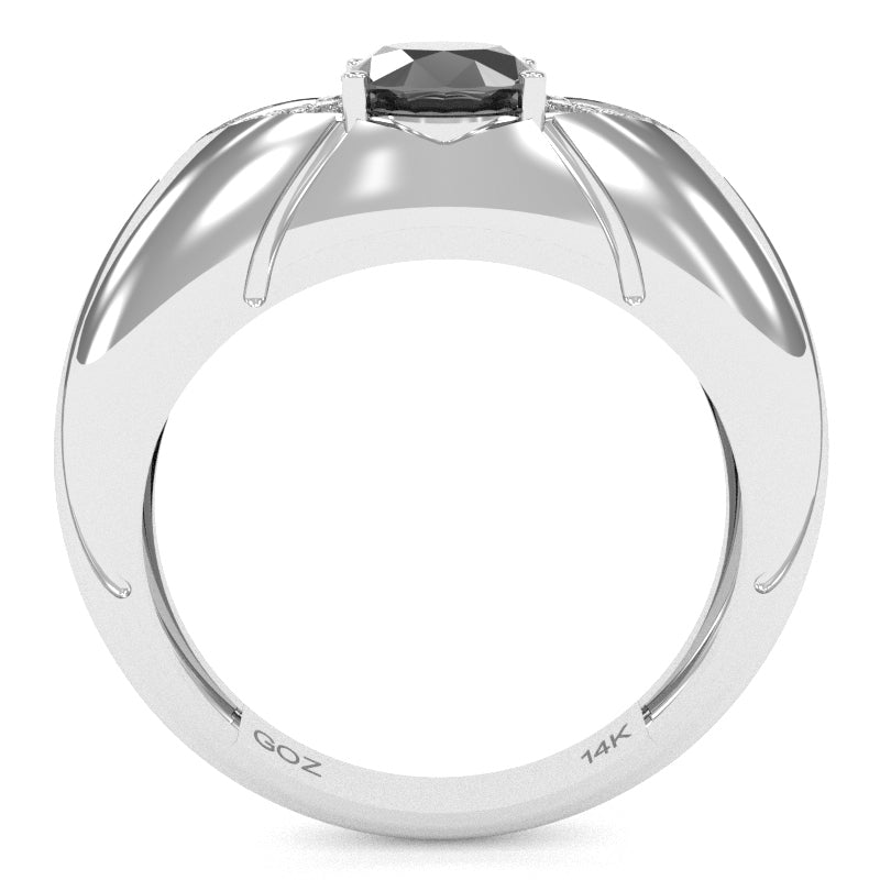Designer Black Onyx Diamond Cocktail Ring In Solid 14k White Gold