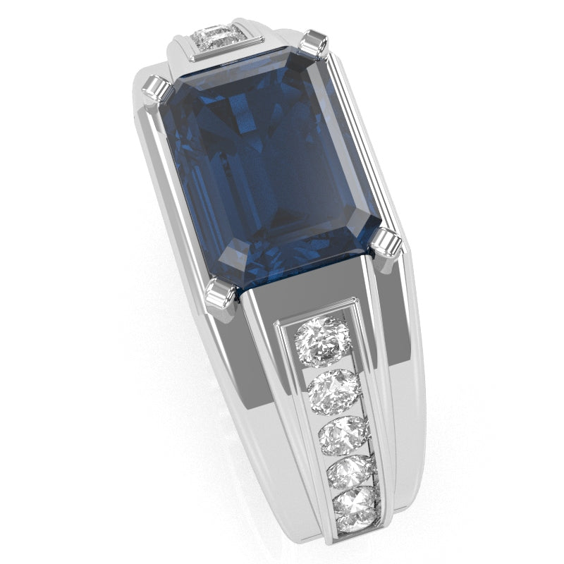 Men's Lab-Created Sapphire Diamond Channel Ring In Solid 10k White Gold