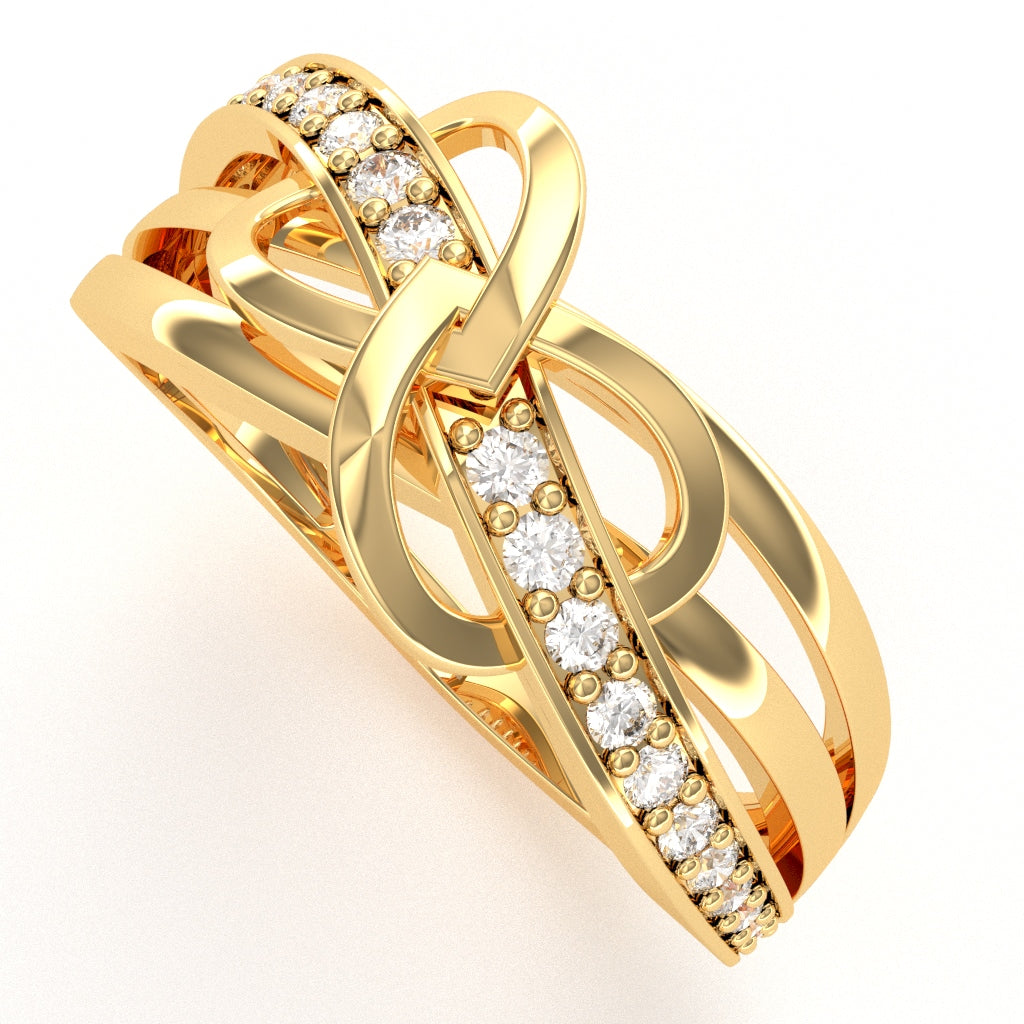 Two Hearts Diamond Inifinity Cocktail Ring In 14k Yellow Gold
