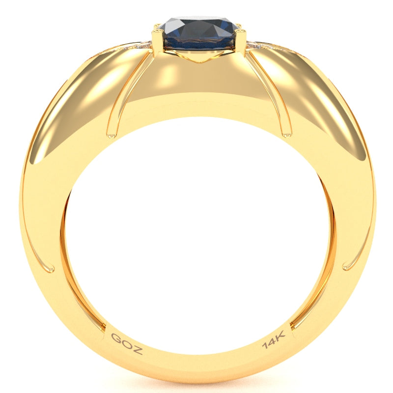 Designer Lab-Created Sapphire Diamond Cocktail Ring In Solid 14k Yellow Gold