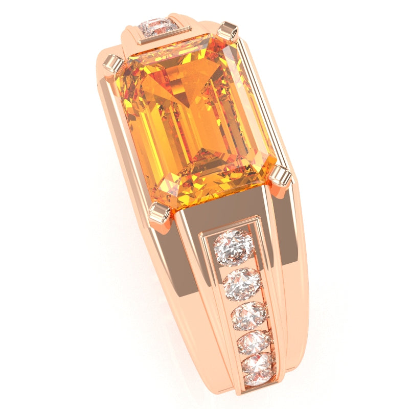 Men's Citrine Diamond Channel Ring In Solid 10k Rose Gold