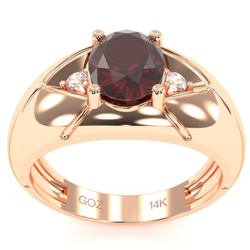 Men's Designer Garnet Diamond Ring In Solid 14k Rose Gold
