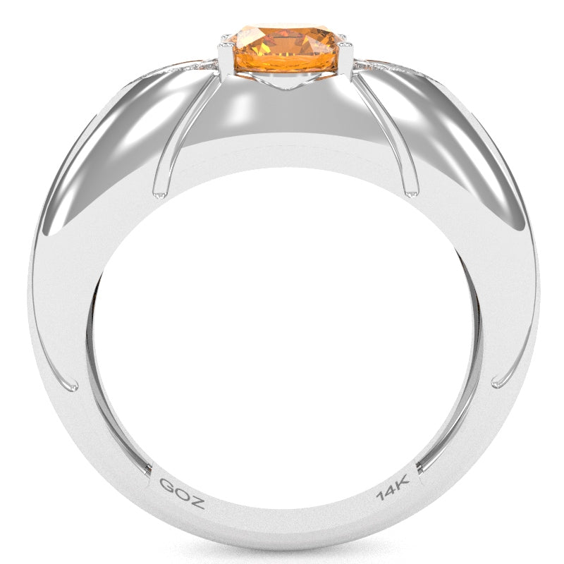 Designer Citrine Diamond Cocktail Ring In Solid 14k White Gold