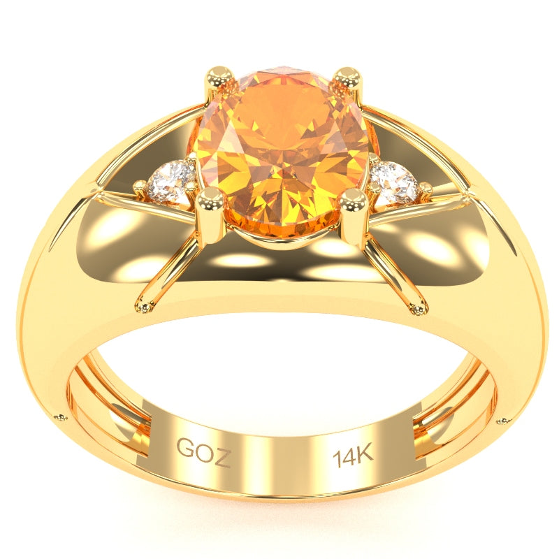 Men's Designer Citrine Diamond Ring In Solid 14k Yellow Gold