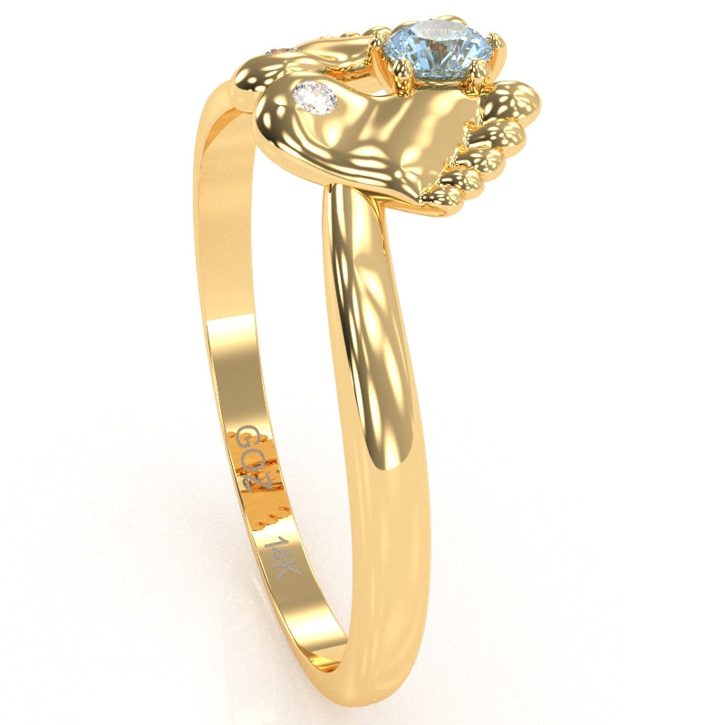 Baby Feet Aquamarine Diamond Ring In 14k Yellow Gold