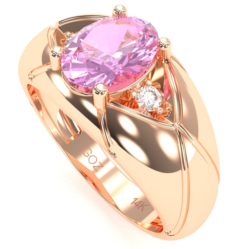 Men's Designer Lab-Created Pink Sapphire Diamond Ring In Solid 14k Rose Gold
