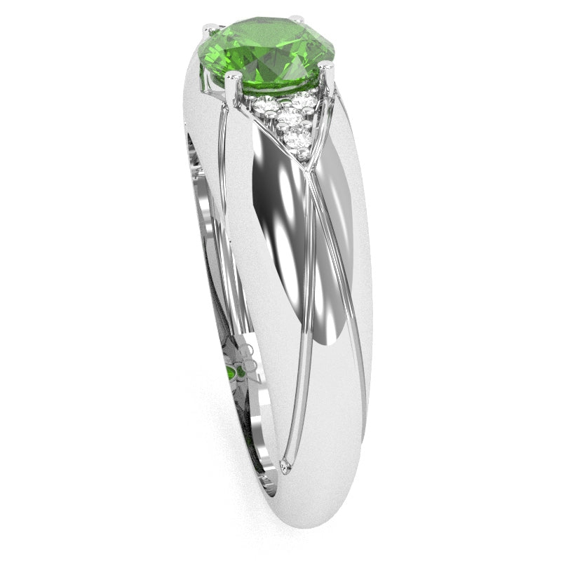 Designer Peridot Diamond Cocktail Ring In Solid 14k White Gold