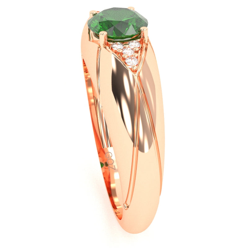 Designer Lab-Created Emerald Diamond Cocktail Ring In Solid 14k Rose Gold