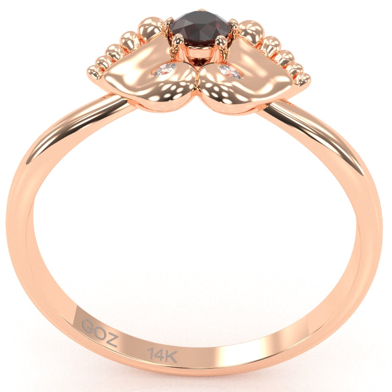 Baby Feet Garnet Diamond Ring In 14k Rose Gold