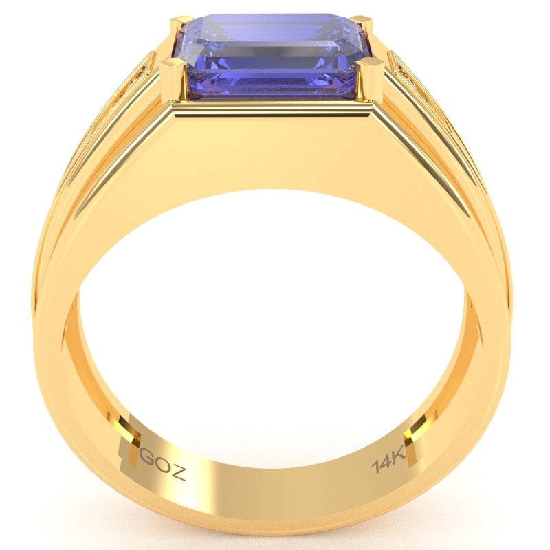 Men's Tanzanite Diamond Channel Ring In Solid 10k Yellow Gold