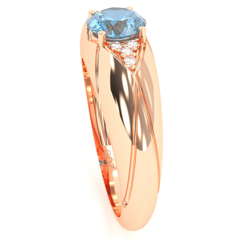 Designer Blue Topaz Diamond Cocktail Ring In Solid 14k Rose Gold