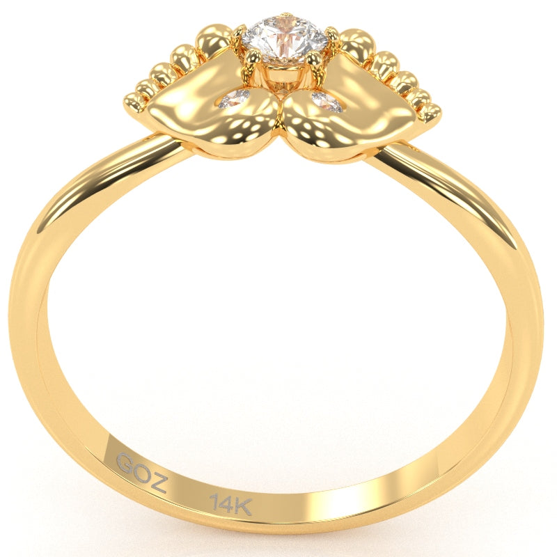 Baby Feet White Topaz Diamond Ring In 14k Yellow Gold