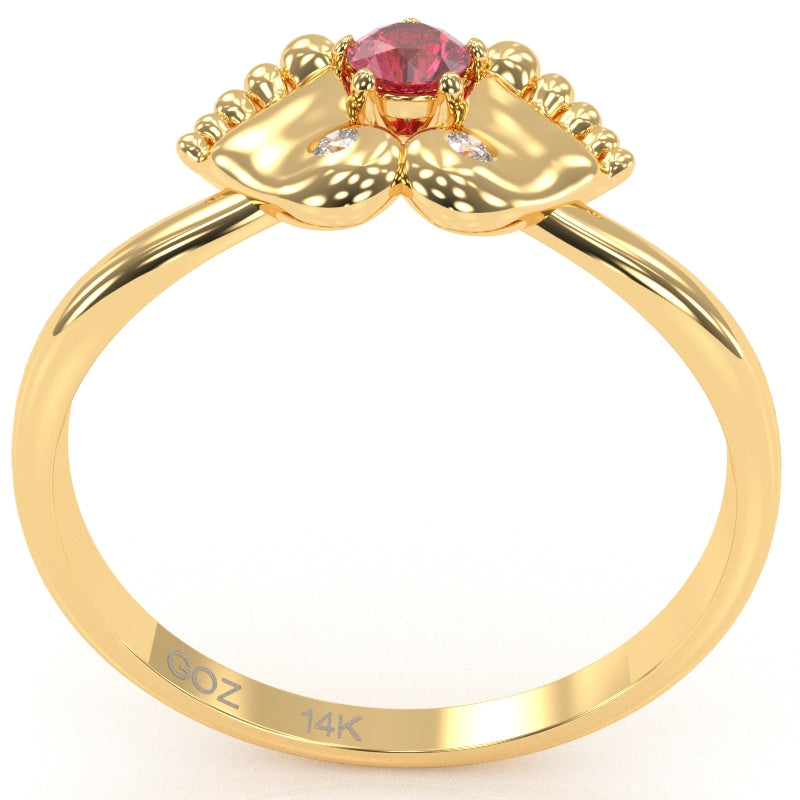 Baby Feet Pink Tourmaline Diamond Ring In 14k Yellow Gold
