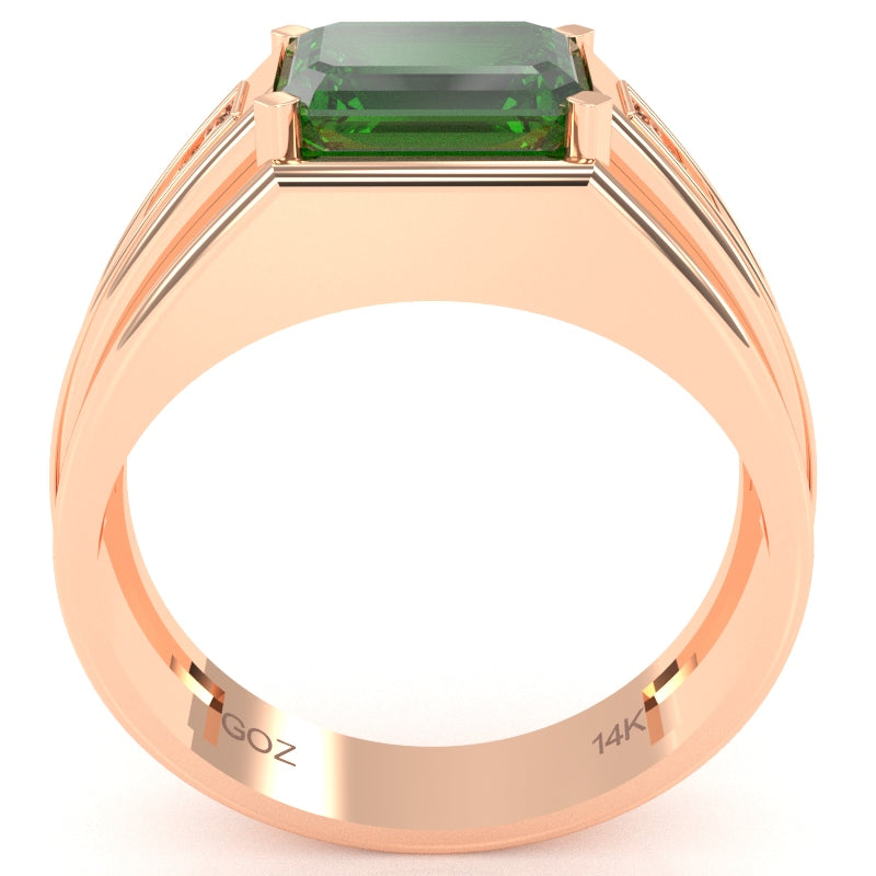 Men's Lab-Created Emerald Diamond Channel Ring In Solid 10k Rose Gold