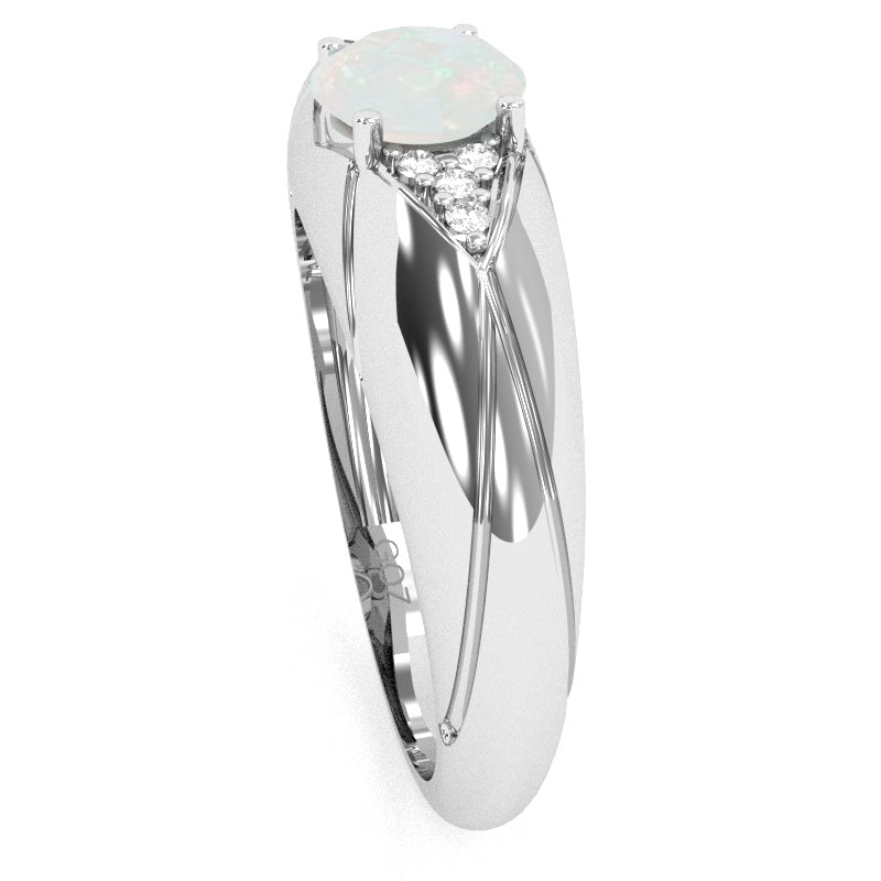 Designer Opal Diamond Cocktail Ring In Solid 14k White Gold