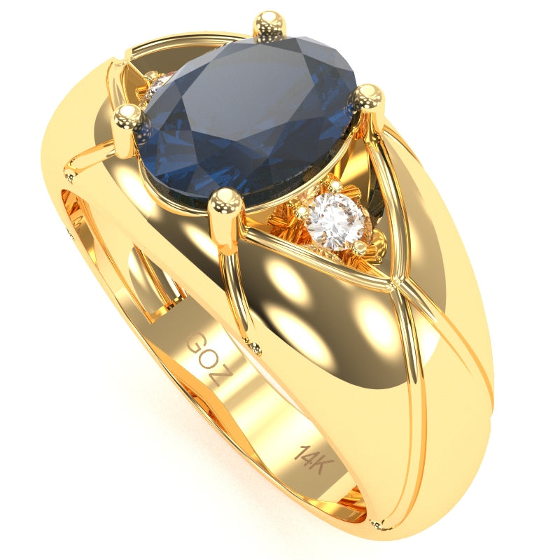 Men's Designer Lab-Created Sapphire Diamond Ring In Solid 14k Yellow Gold