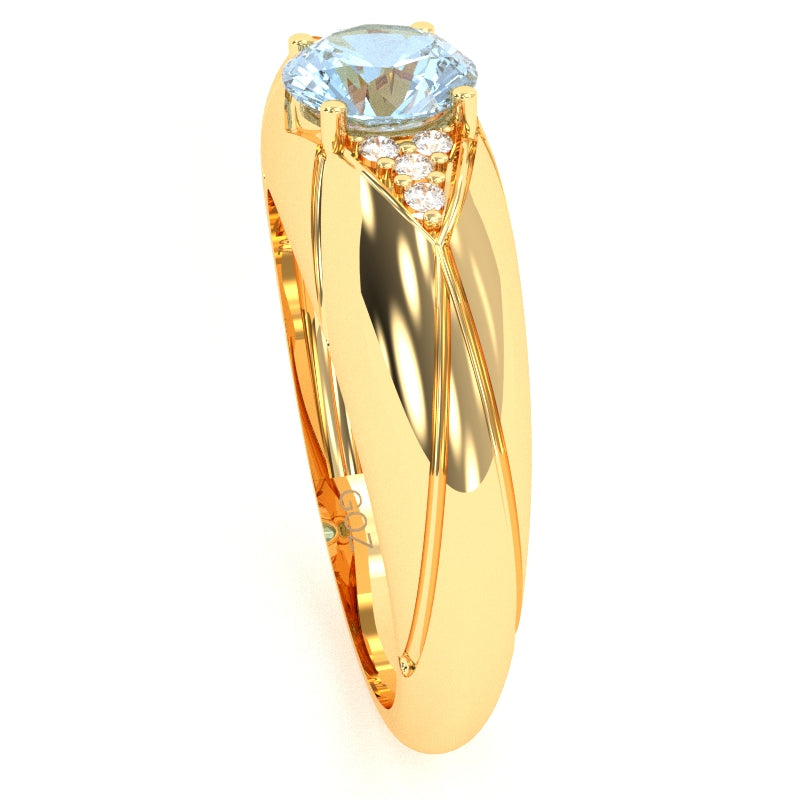 Designer Aquamarine Diamond Cocktail Ring In Solid 14k Yellow Gold