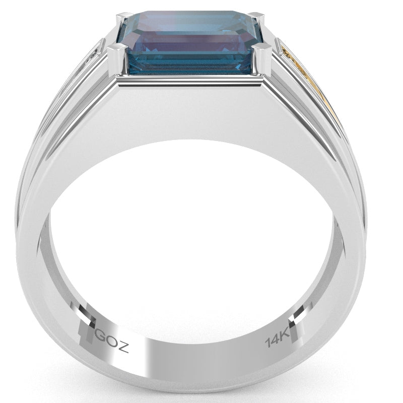 Men's Lab-Created Alexandrite Diamond Channel Ring In Solid 10k White Gold