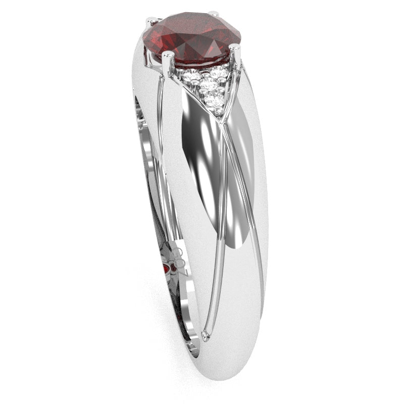 Designer Lab-Created Ruby Diamond Cocktail Ring In Solid 14k White Gold