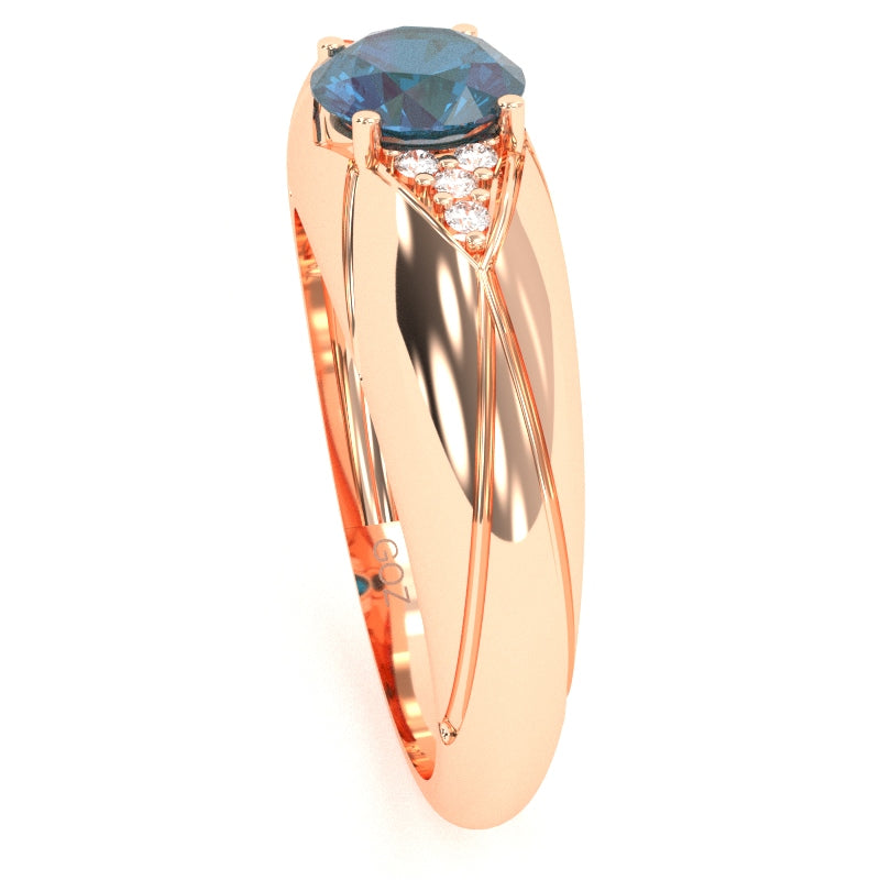 Designer Lab-Created Alexandrite Diamond Cocktail Ring In Solid 14k Rose Gold