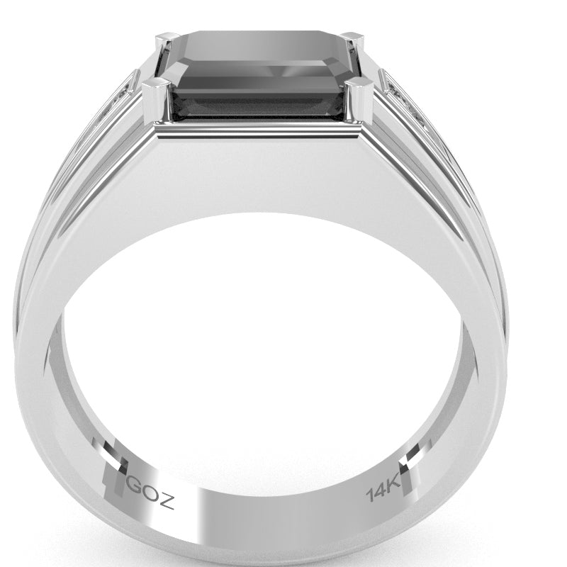 Men's Black Onyx Diamond Channel Ring In Solid 10k White Gold