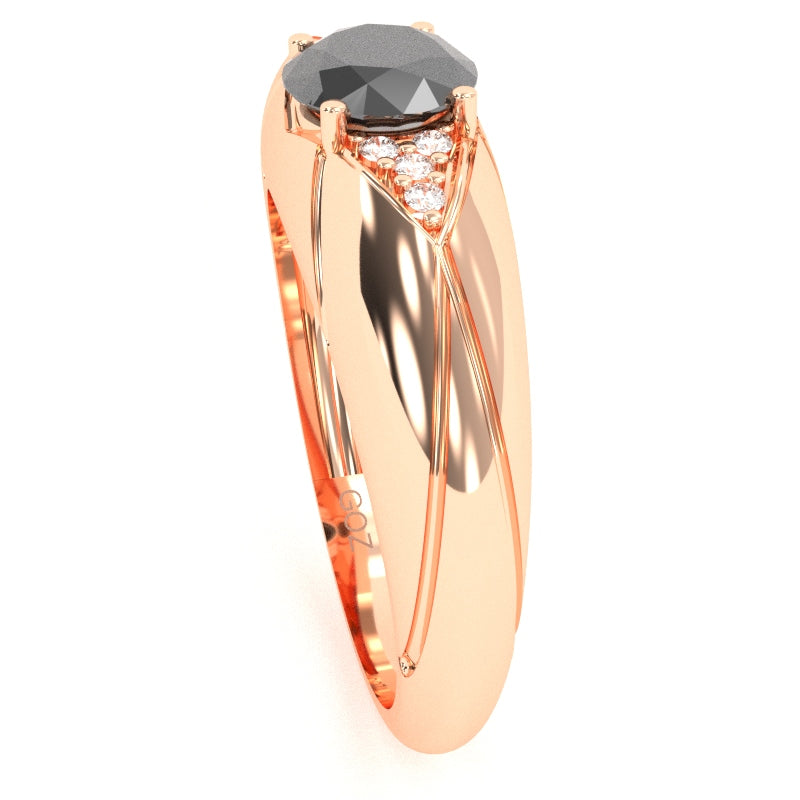 Designer Black Onyx Diamond Cocktail Ring In Solid 14k Rose Gold