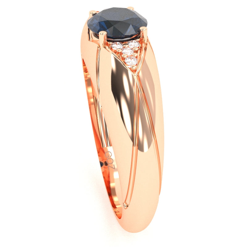 Designer Lab-Created Sapphire Diamond Cocktail Ring In Solid 14k Rose Gold