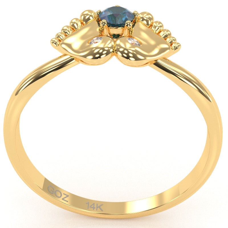 Baby Feet Lab-Created Alexandrite Diamond Ring In 14k Yellow Gold