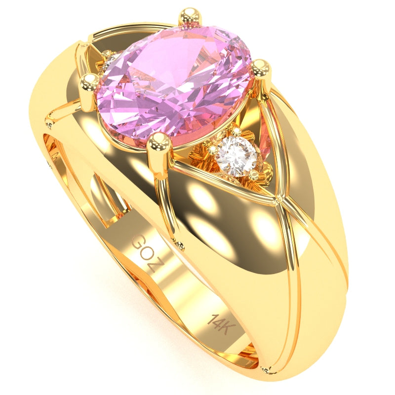 Men's Designer Lab-Created Pink Sapphire Diamond Ring In Solid 14k Yellow Gold