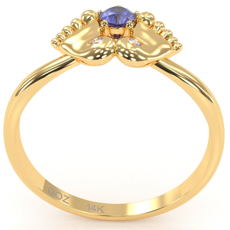Baby Feet Tanzanite Diamond Ring In 14k Yellow Gold