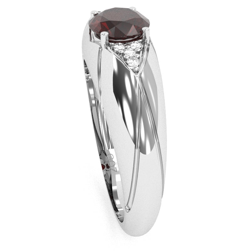 Designer Garnet Diamond Cocktail Ring In Solid 14k White Gold