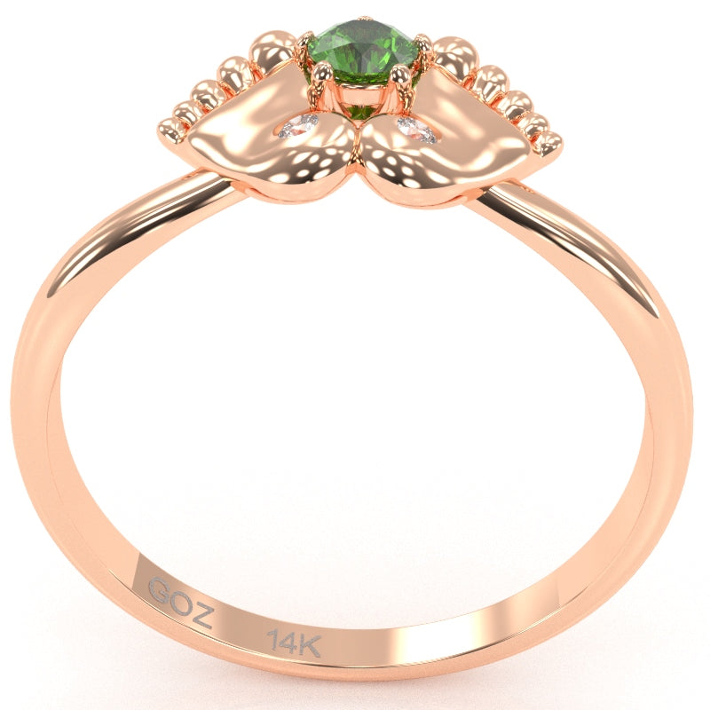 Baby Feet Peridot Diamond Ring In 14k Rose Gold