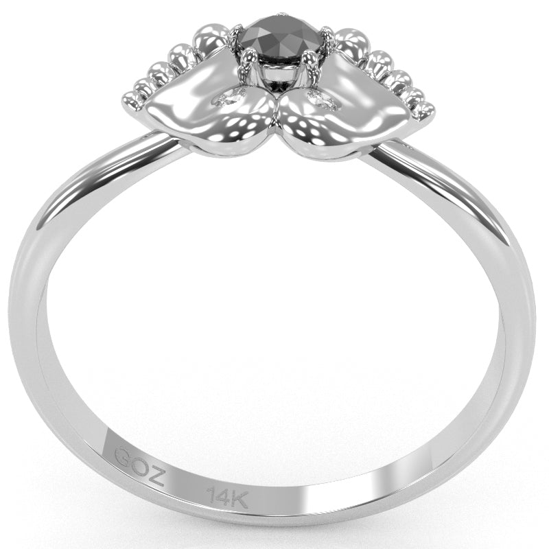 Baby Feet Black Onyx Diamond Ring In 14k White Gold