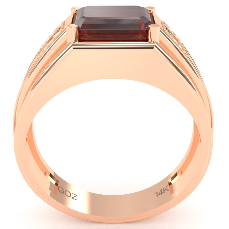Men's Lab-Created Ruby Diamond Channel Ring In Solid 10k Rose Gold