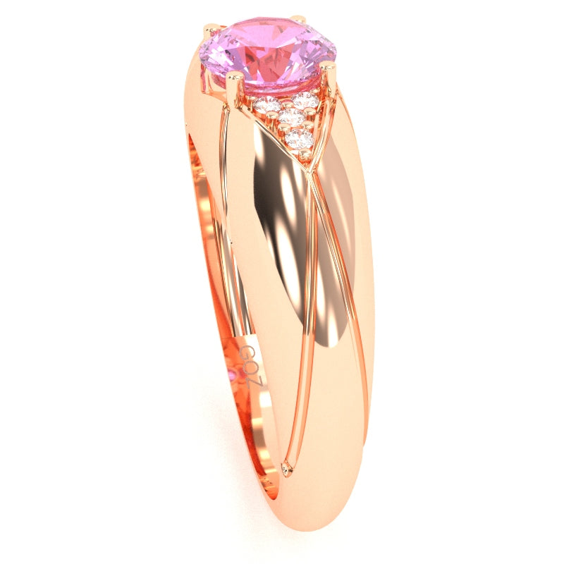 Designer Lab-Created Pink Sapphire Diamond Cocktail Ring In Solid 14k Rose Gold