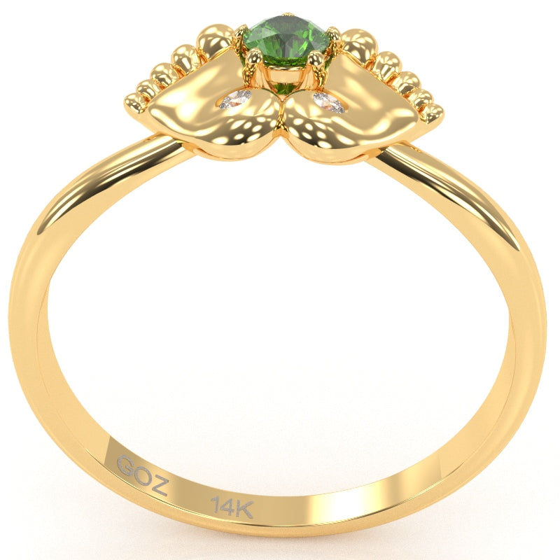 Baby Feet Peridot Diamond Ring In 14k Yellow Gold