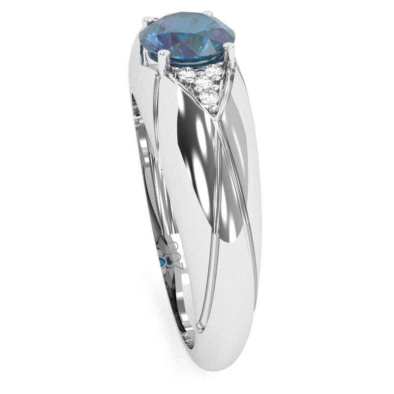 Designer Lab-Created Alexandrite Diamond Cocktail Ring In Solid 14k White Gold