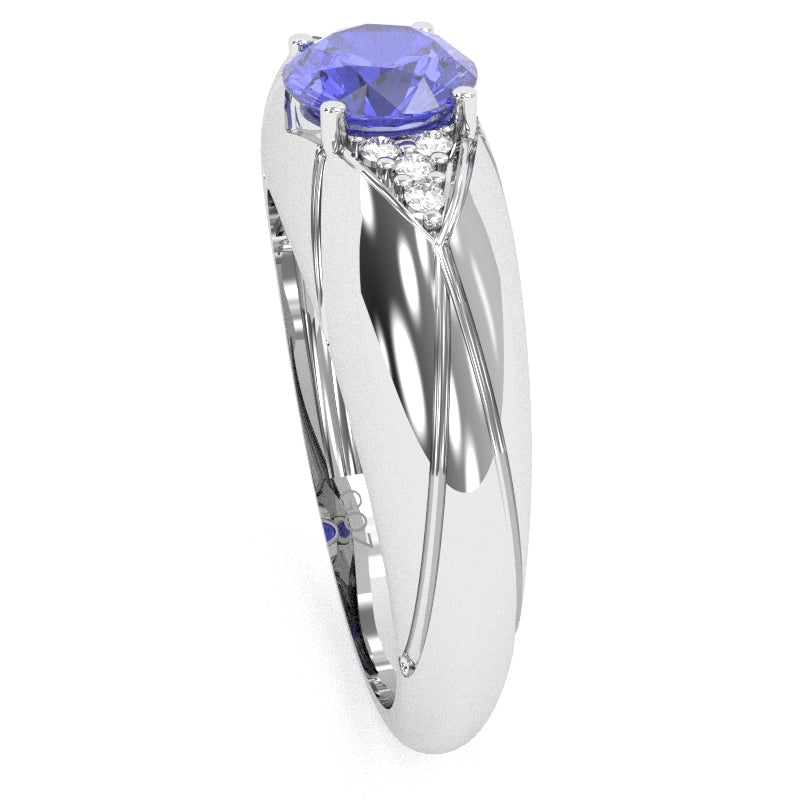 Designer Tanzanite Diamond Cocktail Ring In Solid 14k White Gold
