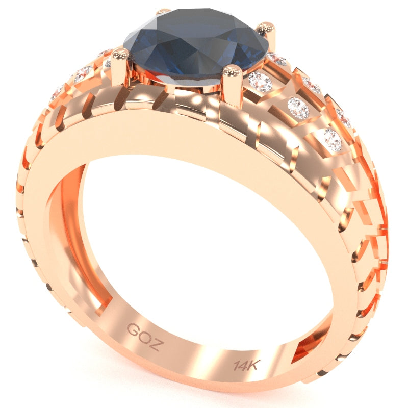 Men's Tire Tread Lab-Created Sapphire Diamond Ring In Solid 14k Rose Gold