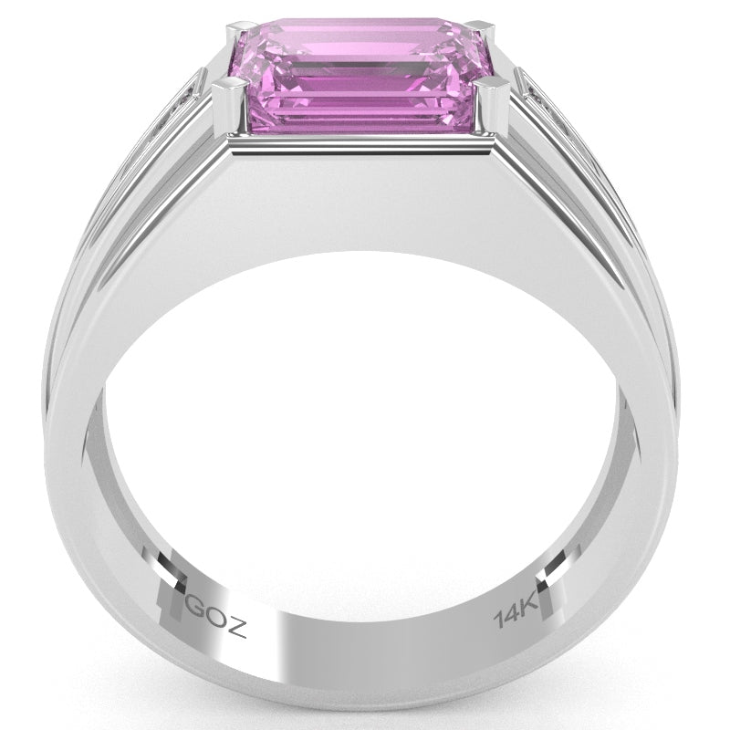 Men's Lab-Created Pink Sapphire Diamond Channel Ring In Solid 10k White Gold