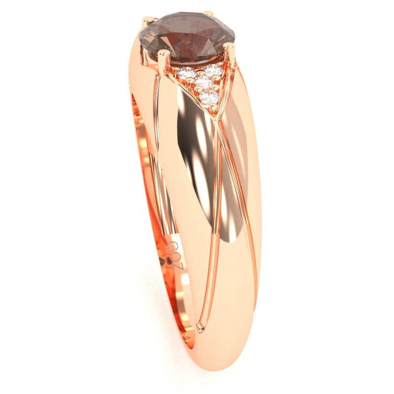 Designer Smoky Quartz Diamond Cocktail Ring In Solid 14k Rose Gold
