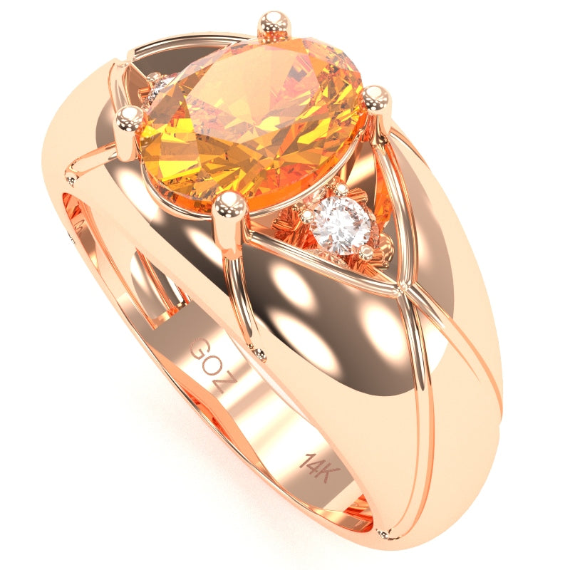 Men's Designer Citrine Diamond Ring In Solid 14k Rose Gold
