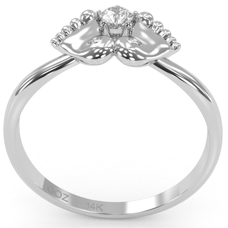 Baby Feet White Topaz Diamond Ring In 14k White Gold