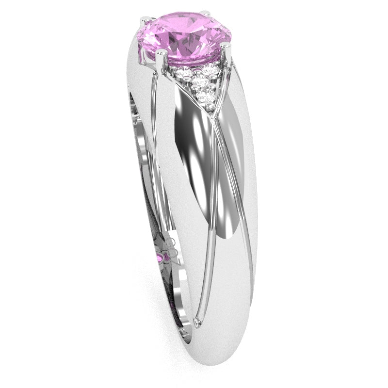 Designer Lab-Created Pink Sapphire Diamond Cocktail Ring In Solid 14k White Gold
