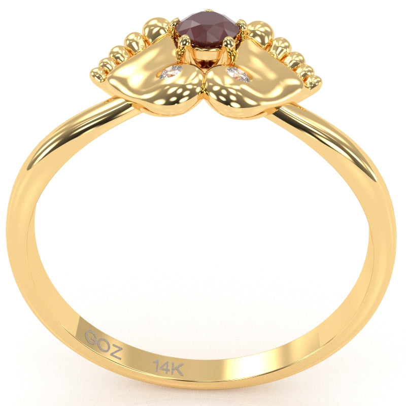 Baby Feet Ruby Diamond Ring In 14k Yellow Gold